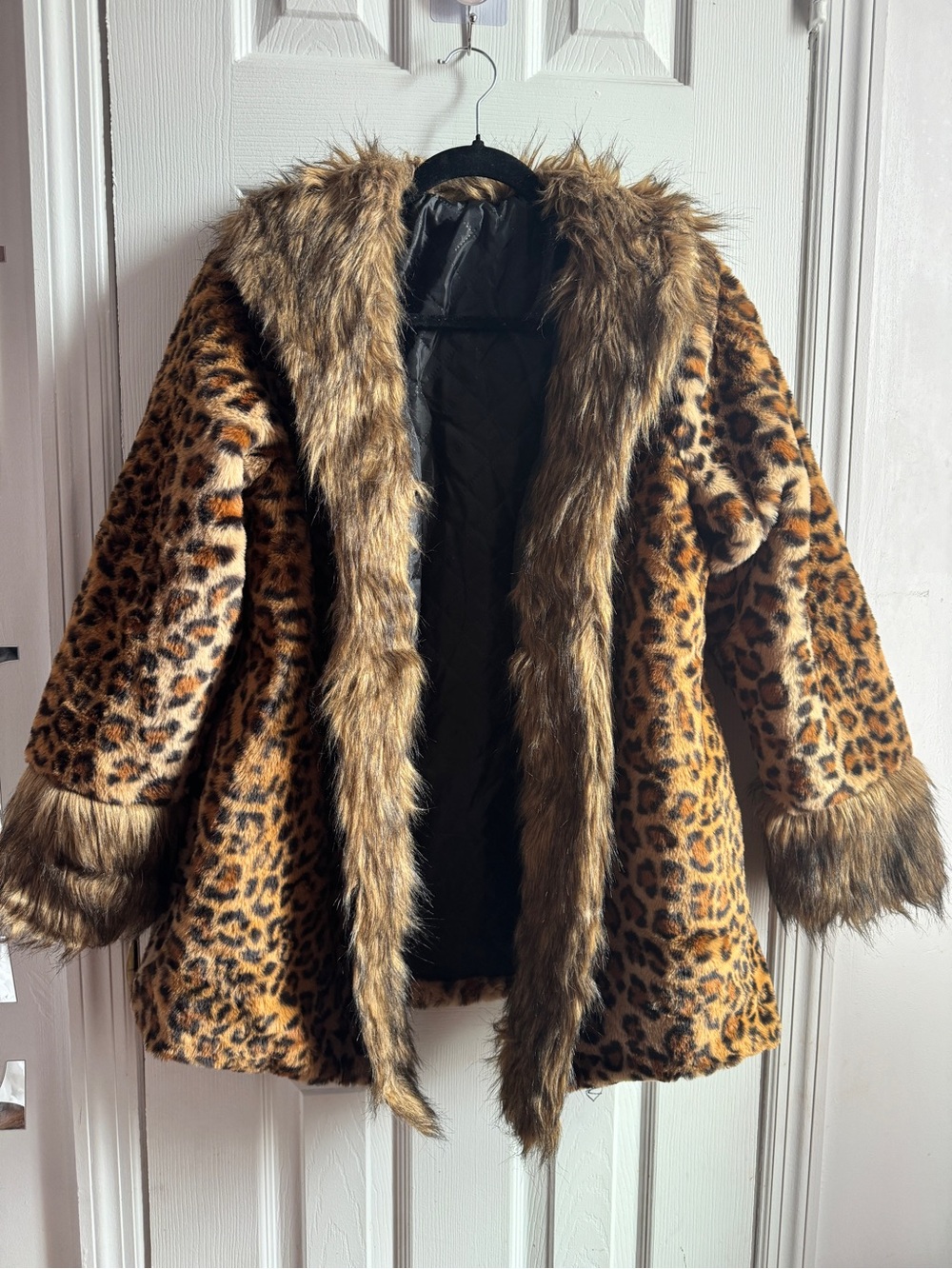 Leopard Print Teddy Jacket with Faux Fur Trim
